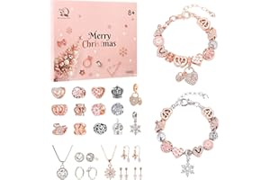 Naler Calendrier de l'Avent Bijoux 2025 Femme Fille Enfant Advent Calendar avec Bracelet Chaîne Perles Alliage DIY Cadeau Noel Ado Fille 6 7 8 9 10 11 12 Ans Rose