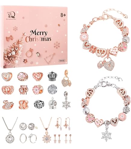 PITMT Calendrier De L'Avent 2025 Bijoux - Coffret Création De Bracelets Et Colliers - 24 Surprises - Cadeau Noël Fille Ado Adulte - Loisirs Créatifs