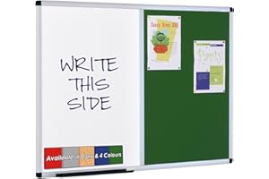 WONDERWALL PRODUCTS LTD Wonderwall Premium Aluminium Framed Dual Combination Noticeboard Pinboard/Dry-Wipe Whiteboard - 120 x 90cm - (Green) - Office, School, Home
