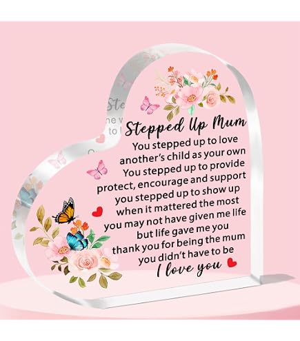 Placca A Cuore In Acrilico JMIMO Per Matrigna – Regalo Con Frase Speciale Per Compleanno, Natale, Festa Della Mamma