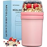 Mitsemmo Vaso Yogur y Cereales para Llevar con Cuchara 600 ml + 270 ml,Caja de Cereales Porta Yogur con Tapa Protector Overni