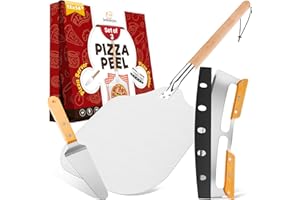Sefinsecimi Pizza Peel Set– 12x14 Inch Aluminum Pizza Peel, Pizza Rocker Cutter, Wood Handle Cheese Peel – Premium Pizza Tool Kit for Baking & Serving