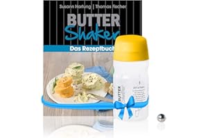 EINSTEIGER-Set für EINFACHES Butter Machen mit dem patentiertem Butter-Shaker (325ml) in GELB + kreativem Rezeptbuch (Verlag Südwest). Viele Neue Rezepte für Butter und Buttermilch