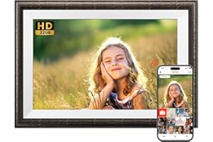 Brun Cadre Photo Numérique WiFi en Bois, SONVGOO 10.1 Pouces Cadres Photo Numérique 32Go Espace,1280x800 HD Pleine Perspectiv