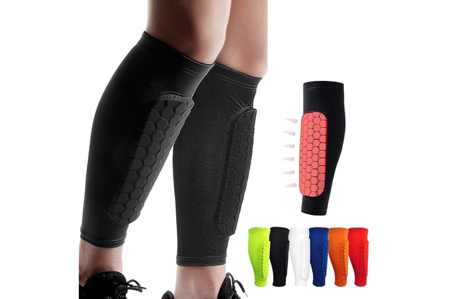 Shindefender Shin Guards Pads, Honeycomb Compression Sleeve Football Shin Guards for Boys, Teenagers and Adults, Soccer Defender Pads with Superior Impact Absorption, Lightweight