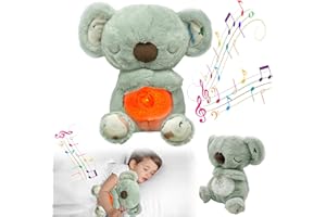FORTIVAE Breathing Koala, Anxiety Bear, Soothing Koala for Adults, Breathing Otter Sleep Buddy with Calming music, Light, Soft Plush Toy, Gift for Baby and Adults（Grey）