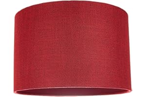 Contemporary and Sleek 12 Inch Deep Red Natural Linen Fabric Drum Lamp Shade 60w Maximum | 30cm Diameter | for Table Lamp or Pendant by Happy Homewares