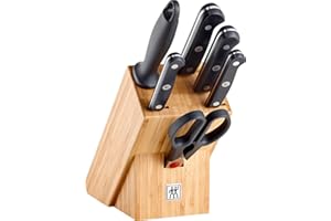 ‎ZWILLING ZWILLING Gourmet 7-częściowy zestaw noży (nóż, ostrzałka, nożyczki i blok), specjalna stal nierdzewna, ergonomiczny uchwyt z tworzywa sztucznego, czarny – Made in Germany