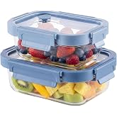 Amig - Pack of 2 Airtight Glass Containers - 370 ml, 640 ml - Transparent Glass - Polypropylene Lid - Suitable for Storing, T