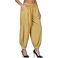 fabcoast Cotton Cambric Afghani Salwar: Comfy Patiala Pathani Harem Pants with Elastic Waist & Deep Pockets for Women & Girls