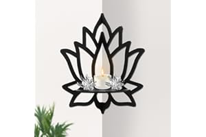 NIHUIFDPY Water Lily Flower Shapes Corner Shelf, Wooden Floating Corner Shelves, Black Wall Mounted Display Corner Shelf, Decorative Water Lily Floating Corner Rack for Bedrooms Offices Living Room