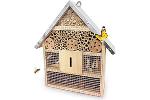 ONESHLEE Hotel Insectes Exterieure à Suspendre, Hôtels à Insectes pour Abeille Papillon Coccinelle, Decoration pour Jardin Balcon, Nichoir Et Protection pour Insectes en Bois avec Toit Imperméable en Métal