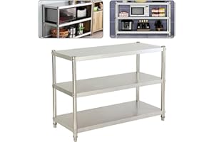 HauTour Mesa de cocina de acero inoxidable, 80 x 80 x 40 cm, mesa de cocina, mesa de acero inoxidable, estantería para cargas pesadas, 3 estantes, estante, 50 kg, para despensas, restaurantes,