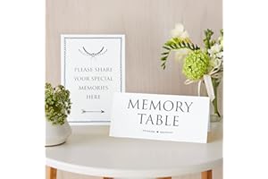 ANGEL & DOVE Set of 2 White Card Signs 'Memory Table' & 'Share Your Memories' - For Funeral Condolence Book, Memorial, Celebration of Life