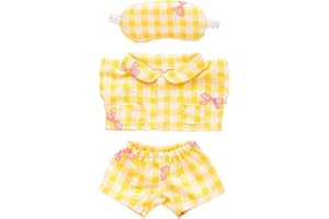 PENITUE 6.7in/17cm Doll Clothes Set, Bowknot Doll Pajama with Eye Mask Cute Soft Toy Accessories for Collectors Enthusiasts Decoration & Display (Yellow)
