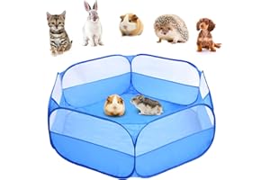 KARDOR Portable Small Play Pen Animal, Kitten Playpen, Guinea Pig Pen Cage Tent, Outdoor/Indoor Exercise Fence House for Rabbits/Hamster/Puppy(Blue no Cover)