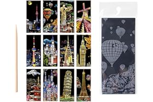 NOPKESV 12 fogli di carta da graffio arcobaleno, lavagna da disegno, lavagna da graffio notturna, adulti e bambini, kit di artigianato con strumenti, arte del graffio, kit da graffio