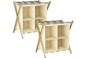 Garden 4 you Luggage Rack,Suitcase Stand for Bedroom,Set of 2, Foldable Suitcase Stand with Fabric Storage Shelf, Portable Tier Suit Case Holder Travel Chest Storage for Guest Room, Bedroom,Gold,2pcs