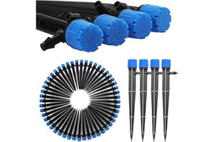 VooGenzek 50 PCS 360 Degree Adjustable Irrigation Dripper Sprinkler, Micro 8-Hole Stake Emitter Dripper with Barbed Connector for 4/7 mm Garden Hose Irrigation System, Water Flow Stake Emitter, Blue