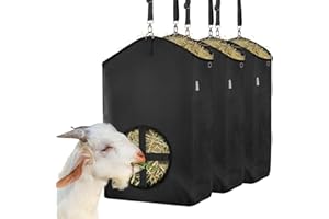 MIYABALA 3 Packs Goat Hay Feeder,Hay Bags for Goats,Horses,Sheep,Premium 600D Oxford Cloth,with Metal Fastener and Adjustable Open Feed Hole for Slow Feeding. (3 Black)