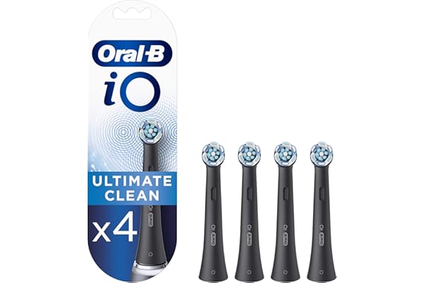 Oral-B iO Ultimate Clean Brossettes Noires De Rechange Pour Les Brosses Électriques Magnétiques Pour Adultes, Embouts Ronds S’Adaptant Aux Dents, Éliminent La Plaque Dentaire, Lot de 4