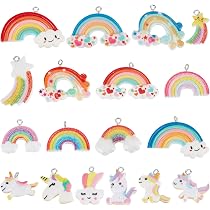 SUNNYCLUE Einhorn-Regenbogen Cabochons – 80 Stück, 10 Designs – Harz-Flatbacks Für DIY & Deko