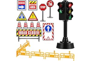 TOYANDONA 1 Set Traffic Light Toy, Traffic Signal Light Toy Traffic Light Lamp with Traffic Road Signs Toys Mini Traffic Cones Roadblocks Toys for Kids Street Signs Playset