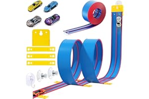 Poudya Flexible Autorennbahn Kinder, 4.6M Rennstrecke Auto Spielzeug, Auto Geschwindigkeitsstrecke Inklusive 4 Autos Rollt Auf Tragbare Dual Rennstrecke Rampen für Autos für Alter 3 4 5 6 7Jahre