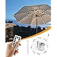 Gaoni Parasol Lights, 8 Modes Patio Umbrella Light With 104 LEDs, Waterproof Battery Powered or USB Port, Dimmable With Timer Remote Control for Outdoor Garden Decor (Warm White)