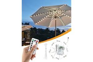 Gaoni Parasol Lights, 8 Modes Patio Umbrella Light With 104 LEDs, Waterproof Battery Powered or USB Port, Dimmable With Timer Remote Control for Outdoor Garden Decor (Warm White)