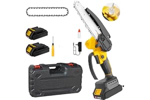 HIGOOM 6-Inch Mini Chainsaw,Cordless Chainsaw,Light Weight Battery-Powered,with 2 Chains and Two high-Capacity Batteries,with Safety Lock and Brushless Motor for Pruning Trees and Cutting Wood
