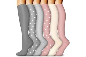 BLONGW 6 Pairs Compression Socks Men & Women, 15-20 mmHg Support Knee High Socks for Nurses,Athletic,Flying
