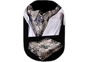HISDERN Ascot Homme et Pochette Ensemble Paisley Fleuri Ascot pour Homme Élégant Foulard Homme Soie Mouchoir Cravate Ascot pour Formelle Mariage