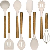 2-teiliges Silikon-Kochlöffel-Set Mit Holzgriff – Hitzebeständig Bis 220°C, Für Alle Kochtöpfe Inkl. Antihaft