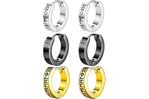 BEIBXHQQ 3 Pairs of Viking Earrings, Retro Stainless Steel Earrings, Nordic Rune Earrings, Personalized Design, Suitable for Men and Women (Black, Steel, Gold)