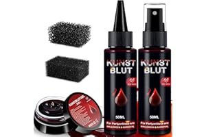 KENVORA Kunstblut Halloween Fake Blood 3er Set - 50ml Kunstblut Spray + 50ml Tropfendes Blut + 50g Geronnenes Blutplasma, Abwaschbar Fake Blut Halloween Schminke für SFX Make Up Zombies Vampire Cosplay