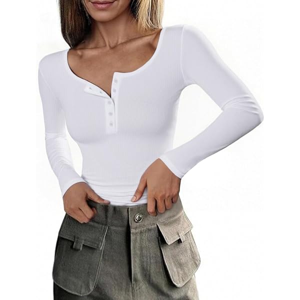 Zeagoo Maglietta Donna Maniche Lunghe Scollo A V – Slim Fit A Coste, Morbida, Tinta Unita Grigio Chiaro Taglia M