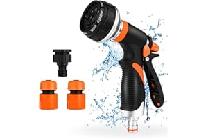 Vivibel Pistolet d'Arrosage métal en 8 fonctions - Douchette de jardin à haute pression pour tuyau d'arrosage, nettoyage de trottoir, lavage de voiture, bain d'animaux, irrigation de pelouse.