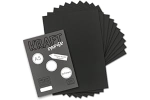 NEUSER PAPIER Neuser Paper Lot de 50 feuilles de papier kraft vintage Noir Format A5 21 x 14,8 cm 240 g/m² Papier noir recyclé 100 % écologique Carton unique