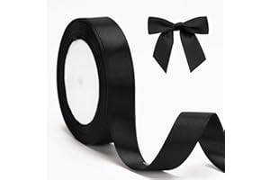KINGLAKE 20mm Black Satin Ribbon for Gift Wrappring, 22M Polyester Fabric Decorative Ribbon for Crafting, Christmas, Valentine, Bouquets, Cake, Hair, Wedding Party Decoration