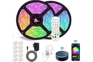 LUXONIC WIFI Taśma LED 5050 RGB, IP65 Smart LED 10 m, sterowana aplikacją, synchronizacja muzyki, współpracuje z Alexa i Google Assistant, Elastyczne DIY Strip z pilotem zdalnego sterowania i zasilaczem