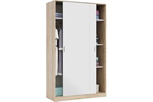 Habitdesign Armario 2 Puertas Correderas y Estantes, 200x120x50 (AltoxAnchoxFondo - en cm). Ropero Dormitorio Principal, Armario Infantil, Color Blanco Artik y Roble Canadian