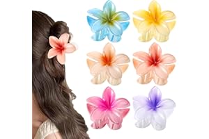 GFORI 6 Stück farbige Blumen-Haarklammern, 8 cm große hawaiianische Blumenklammer, dünnes, dickes, lockiges Haar für Damen, starke, rutschfeste Hibiskus-Haarspange, Geschenk-Haarschmuck für Frauen