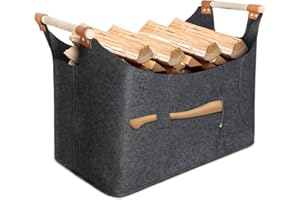 DACHIY 2025 Nouveau Panier À Bois En Feutre Extra Épais La hache peut être placée Avec Poignée Renforcée 55 x 40 x 32 cm 70L, Panier A Buches, Panier Pliable En Feutre Pour Le Stockage Du Bois De Chauffage