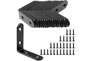 GJNMYSD Heavy Duty Angle Brackets, 25 Pcs Stainless Steel Corner Brackets for Wood, Right Angle 90 Degree Bracket with 100 Screws for Furniture Desk Table Shelf Corner Braces (50 x 50mm, Black)
