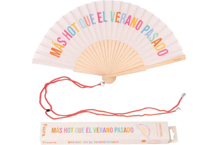 Fisura – Abanico original con mensaje “más h*t que el verano pasado”. Abanico de madera moderno y colorido. Ventilador de man