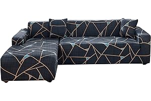 ShowyLive Copridivano Universale con Penisola a Sinistra/Destra per Divani in Poliestere a Forma di L, Copridivano con Penisola Elasticizzato, 3 Posti + 3 Posti, Cielo stellato blu