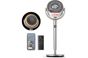 ‎DREO Dreo Smart Standventilator mit RGB Light, 120° +120° Oszillierender Ventilator mit Fernbedienung, 20dB Leiser Bodenventilator für Schlafzimmer, 8H Timer, Silber