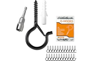 TAIHUIMY Screw Hooks Q-Hanger Hooks for Outdoor String Lights, Christmas Rope Lights Clips, Wall Cabinet Ceiling Eye Hook with Safety Buckle for Wire Party Light Plants Wind Chimes (30)