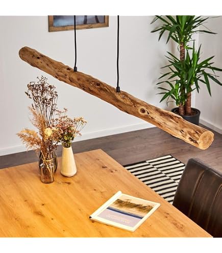 B·LED BARCELONA Pendelleuchte MELA - Runde Holz-Leuchte Mit E27 Fassung, Nordisches Design